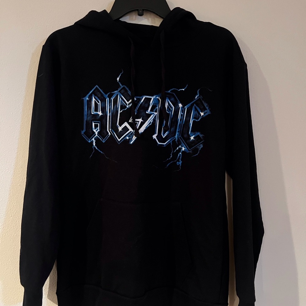 AC/DC Black Hoodie with Electric Blue Design image is of 1977 tour